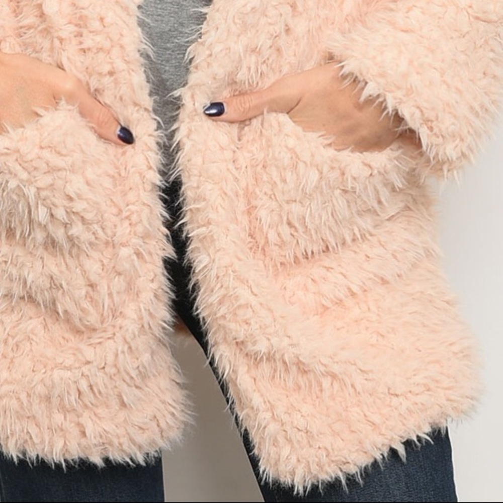 🌿LAST ONE🌿Blush Pink Faux Fur Teddy Bear Coat - Picture 5 of 7